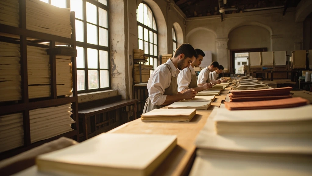 Designers in linen aprons binding notebooks inside the Karaköy atelier.